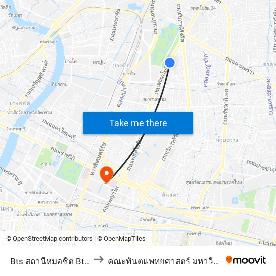 Bts สถานีหมอชิต Bts Mochit to คณะทันตแพทยศาสตร์ มหาวิทยาลัยมหิดล map