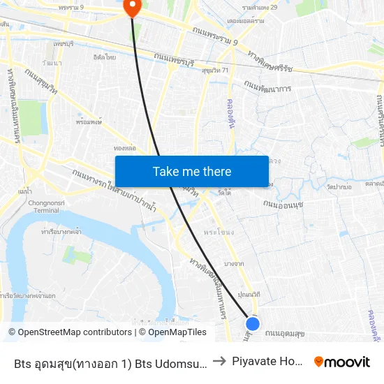 Bts อุดมสุข(ทางออก 1) Bts Udomsuk (Exit 1) to Piyavate Hospital map