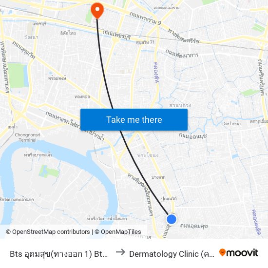 Bts อุดมสุข(ทางออก 1) Bts Udomsuk (Exit 1) to Dermatology Clinic (คลินิกโรคผิวหนัง) map