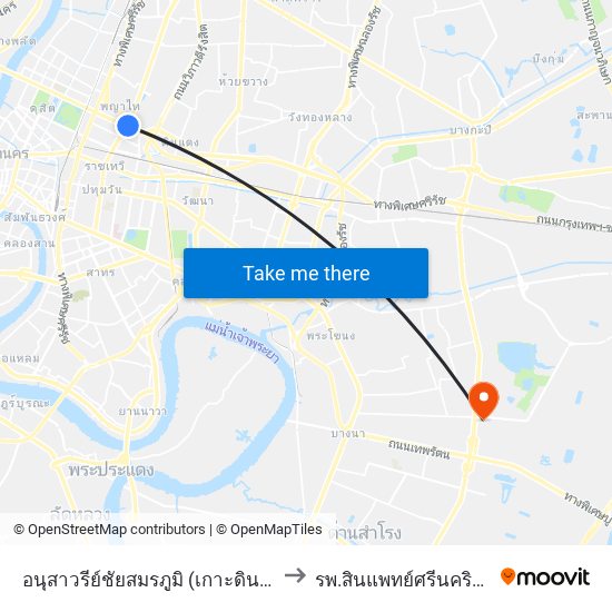 อนุสาวรีย์ชัยสมรภูมิ (เกาะดินแดง) to รพ.สินแพทย์ศรีนครินทร์ map