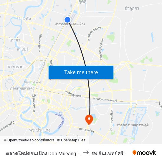 ตลาดใหม่ดอนเมือง Don Mueang New Market to รพ.สินแพทย์ศรีนครินทร์ map