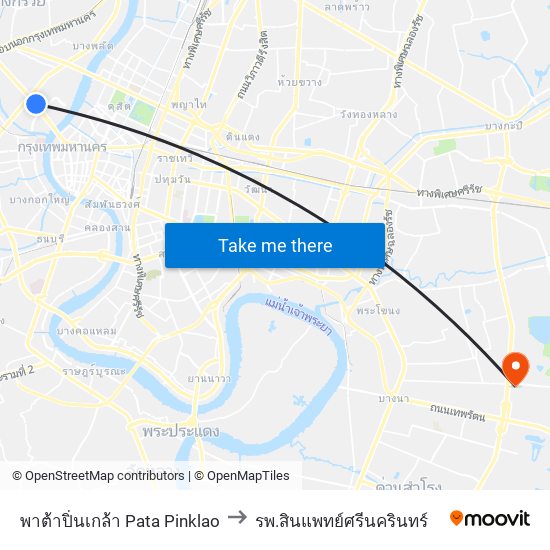 พาต้าปิ่นเกล้า Pata Pinklao to รพ.สินแพทย์ศรีนครินทร์ map