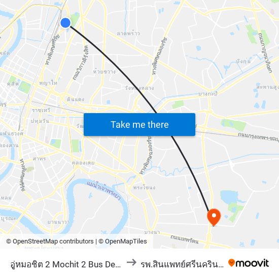 อู่หมอชิต 2 Mochit 2 Bus Depot to รพ.สินแพทย์ศรีนครินทร์ map