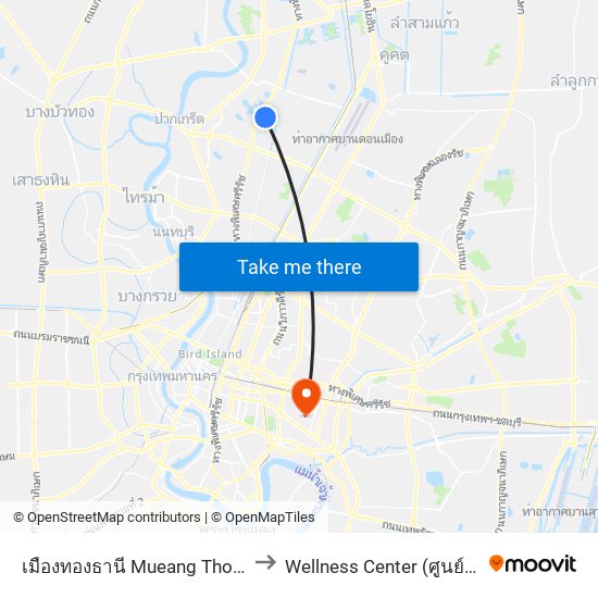 เมืองทองธานี Mueang Thong Thani to Wellness Center (ศูนย์สุขภาพ) map