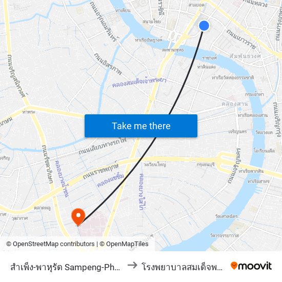 สำเพ็ง-พาหุรัด Sampeng-Phahurat to โรงพยาบาลสมเด็จพระปิ่น map