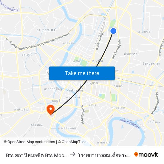 Bts สถานีหมอชิต Bts Mochit to โรงพยาบาลสมเด็จพระปิ่น map