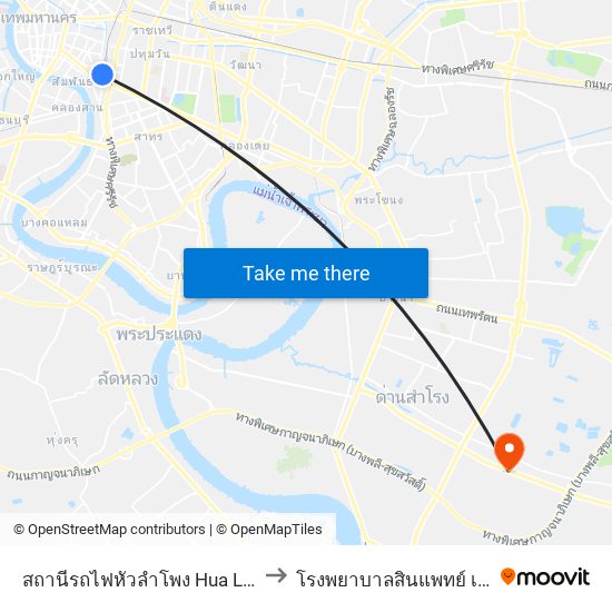 สถานีรถไฟหัวลำโพง Hua Lamphong to โรงพยาบาลสินแพทย์ เทพารักษ์ map