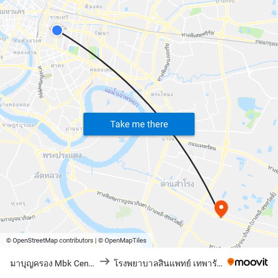 มาบุญครอง Mbk Center to โรงพยาบาลสินแพทย์ เทพารักษ์ map