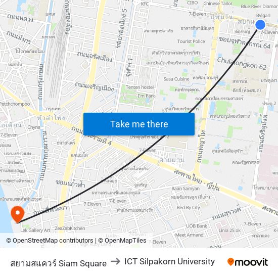 สยามสแควร์ Siam Square to ICT Silpakorn University map