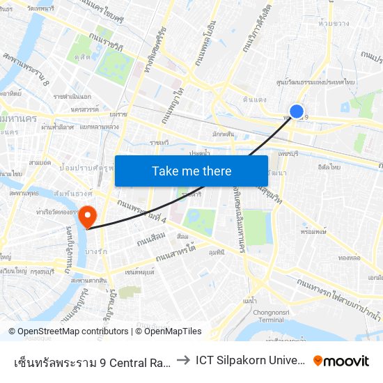 เซ็นทรัลพระราม 9 Central Rama 9 to ICT Silpakorn University map