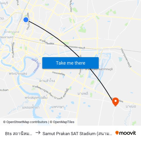 Bts สถานีหมอชิต Bts Mochit to Samut Prakan SAT Stadium (สนามกีฬาการกีฬาแห่งประเทศไทย บางพลี) map