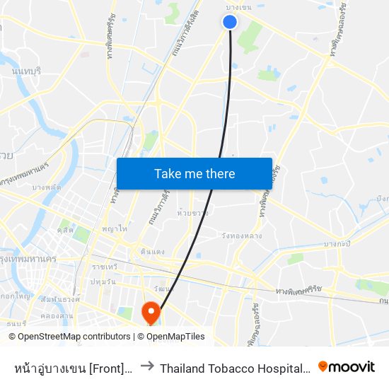 หน้าอู่บางเขน [Front] Bangkhen Bus Depot to Thailand Tobacco Hospital (โรงพยาบาลโรงงานยาสูบ) map