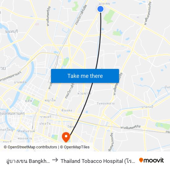 อู่บางเขน Bangkhen Bus Depot to Thailand Tobacco Hospital (โรงพยาบาลโรงงานยาสูบ) map