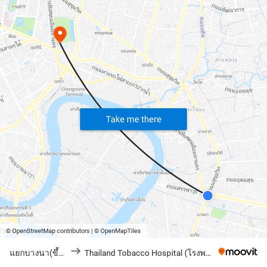 แยกบางนา(ขึ้นทางด่วน) to Thailand Tobacco Hospital (โรงพยาบาลโรงงานยาสูบ) map