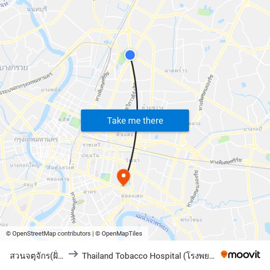 สวนจตุจักร(ฝั่งวิภาวดี) to Thailand Tobacco Hospital (โรงพยาบาลโรงงานยาสูบ) map