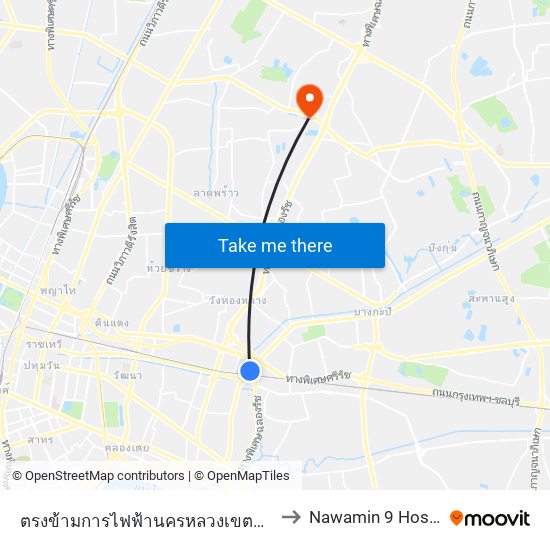 ตรงข้ามการไฟฟ้านครหลวงเขตบางกะปิ to Nawamin 9 Hospital map