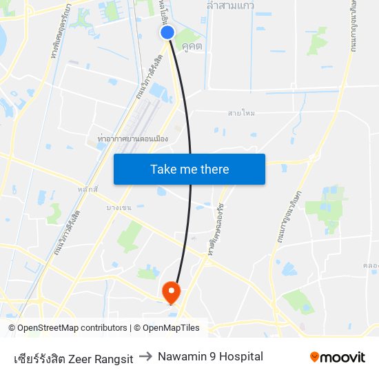 เซียร์รังสิต Zeer Rangsit to Nawamin 9 Hospital map