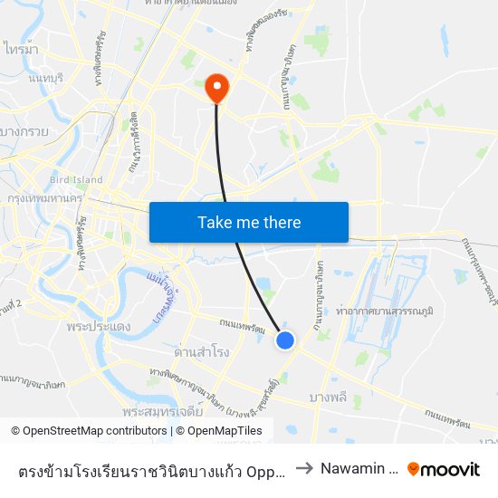 ตรงข้ามโรงเรียนราชวินิตบางแก้ว Opposite Ratwinit Bangkaeo School to Nawamin 9 Hospital map