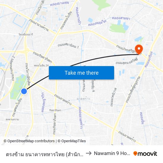 ตรงข้าม ธนาคารทหารไทย (สำนักงานใหญ่) to Nawamin 9 Hospital map