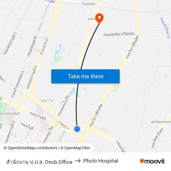 สำนักงาน ป.ป.ส. Oncb Office to Pholo Hospital map