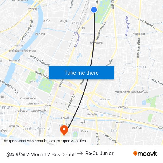 อู่หมอชิต 2 Mochit 2 Bus Depot to Re-Cu Junior map