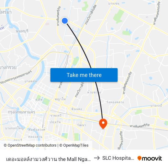 เดอะมอลล์งามวงศ์วาน the Mall Ngamwongwan to SLC Hospital Bd.1 map