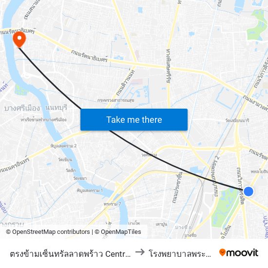 ตรงข้ามเซ็นทรัลลาดพร้าว  Central Ladprao to โรงพยาบาลพระนั่งเกล้า map