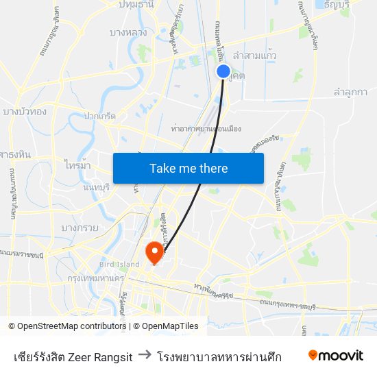 เซียร์รังสิต Zeer Rangsit to โรงพยาบาล​ทหารผ่านศึก​ map