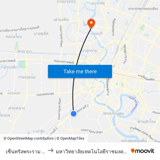 เซ็นทรัลพระราม 2 Central Rama 2 to มหาวิทยาลัยเทคโนโลยีราชมงคลสุวรรณภูมิ ศูนย์นนทบุรี เขตใต้ map
