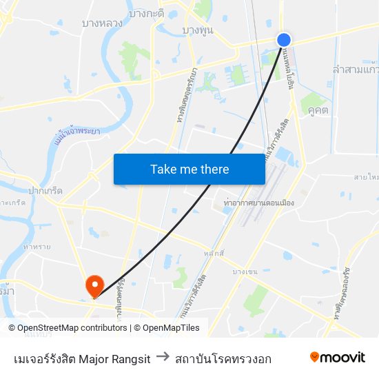 เมเจอร์รังสิต Major Rangsit to สถาบันโรคทรวงอก map