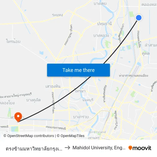 ตรงข้ามมหาวิทยาลัยกรุงเทพรังสิต to Mahidol University, Engineering map