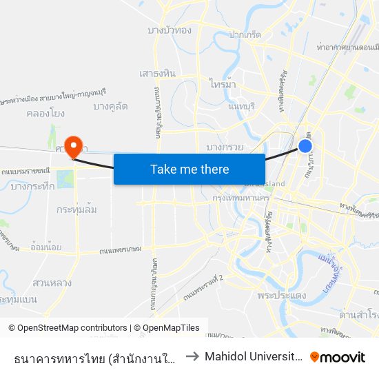 ธนาคารทหารไทย (สำนักงานใหญ่) Tmb Headquarter to Mahidol University, Engineering map