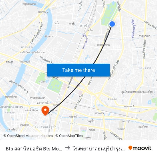 Bts สถานีหมอชิต Bts Mochit to โรงพยาบาลธนบุรีบำรุงเมือง map