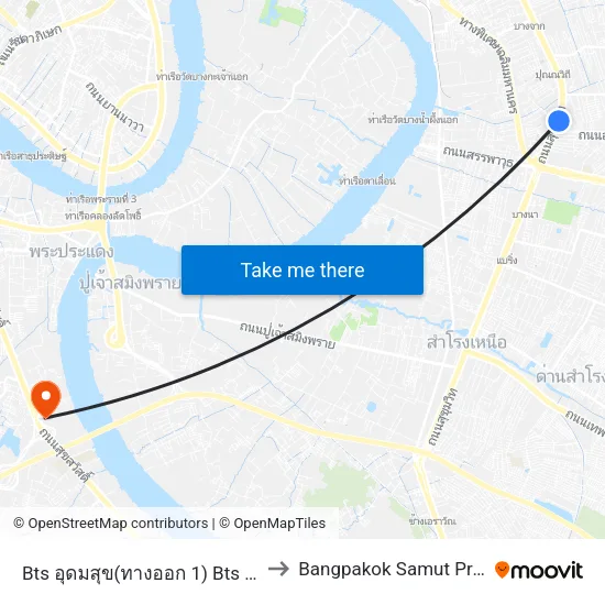 Bts อุดมสุข(ทางออก 1) Bts Udomsuk (Exit 1) to Bangpakok Samut Prakan Hospital map