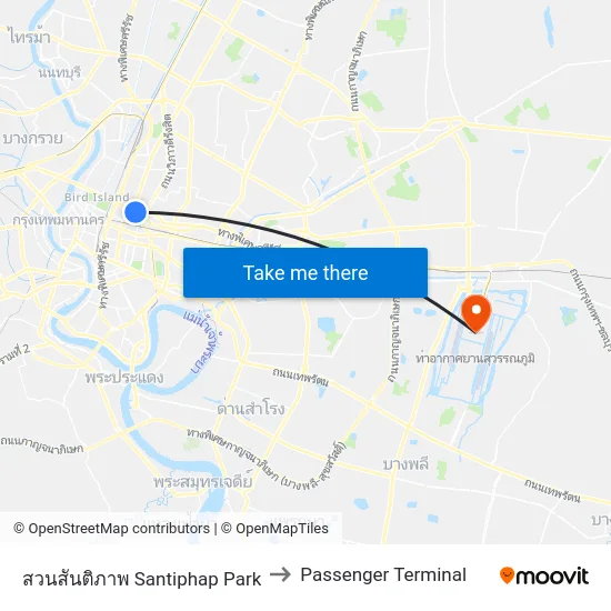 สวนสันติภาพ Santiphap Park to Passenger Terminal map