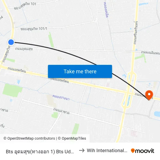 Bts อุดมสุข(ทางออก 1) Bts Udomsuk (Exit 1) to Wih International Hospital map