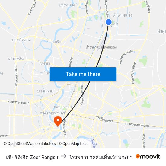 เซียร์รังสิต Zeer Rangsit to โรงพยาบาลสมเด็จเจ้าพระยา map