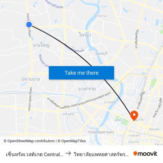 เซ็นทรัลเวสต์เกต Central Westgate to วิทยาลัยแพทยศาสตร์พระมงกุฎเกล้า map