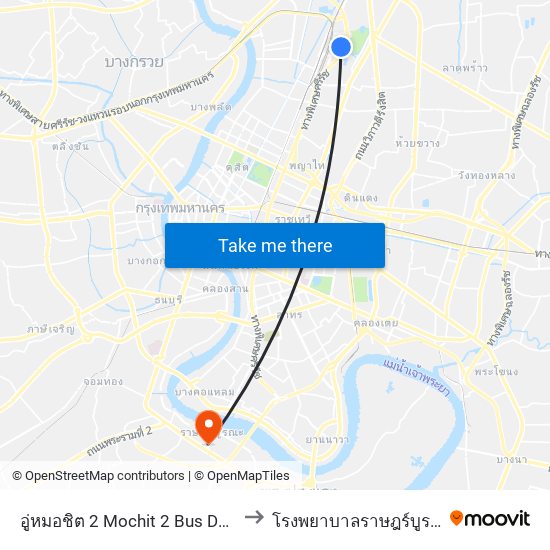 อู่หมอชิต 2 Mochit 2 Bus Depot to โรงพยาบาลราษฎร์บูรณะ map