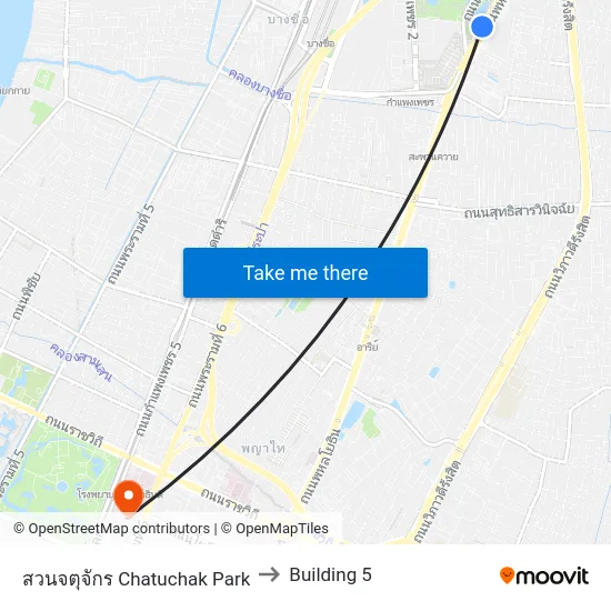 สวนจตุจักร Chatuchak Park to Building 5 map