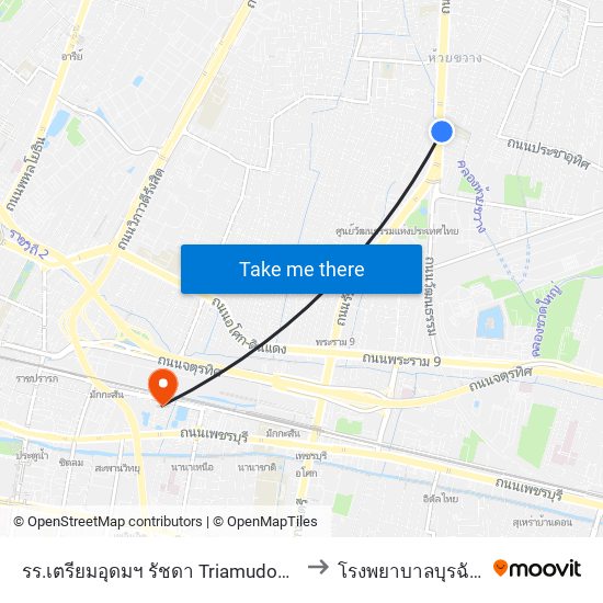 รร.เตรียมอุดมฯ รัชดา Triamudom Ratchada School to โรงพยาบาลบุรฉัตรไชยากร map