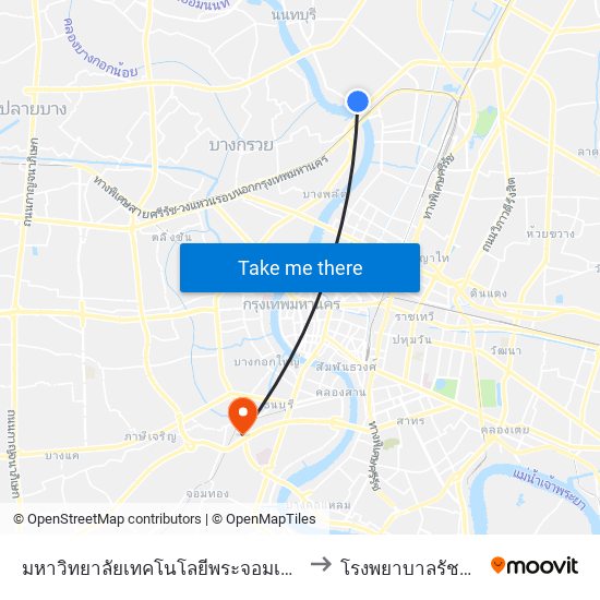 มหาวิทยาลัยเทคโนโลยีพระจอมเกล้าพระนครเหนือ to โรงพยาบาลรัชดา-ท่าพระ map