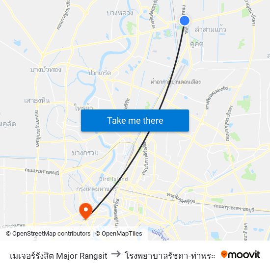 เมเจอร์รังสิต Major Rangsit to โรงพยาบาลรัชดา-ท่าพระ map