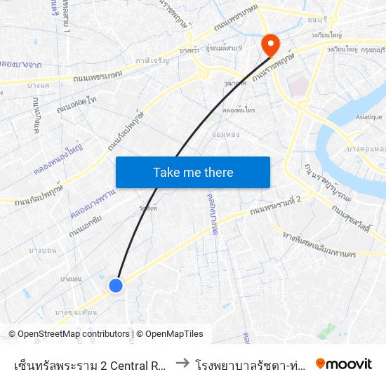 เซ็นทรัลพระราม 2 Central Rama 2 to โรงพยาบาลรัชดา-ท่าพระ map