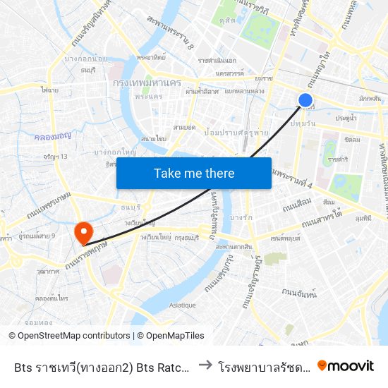 Bts ราชเทวี(ทางออก2) Bts Ratchathewi (Exit 2) to โรงพยาบาลรัชดา-ท่าพระ map