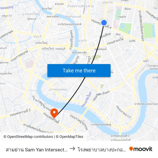 สามย่าน Sam Yan Intersection to โรงพยาบาลบางปะกอก 1 map