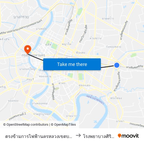 ตรงข้ามการไฟฟ้านครหลวงเขตบางกะปิ to โรงพยาบาลศิริราช map