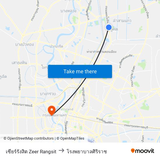 เซียร์รังสิต Zeer Rangsit to โรงพยาบาลศิริราช map