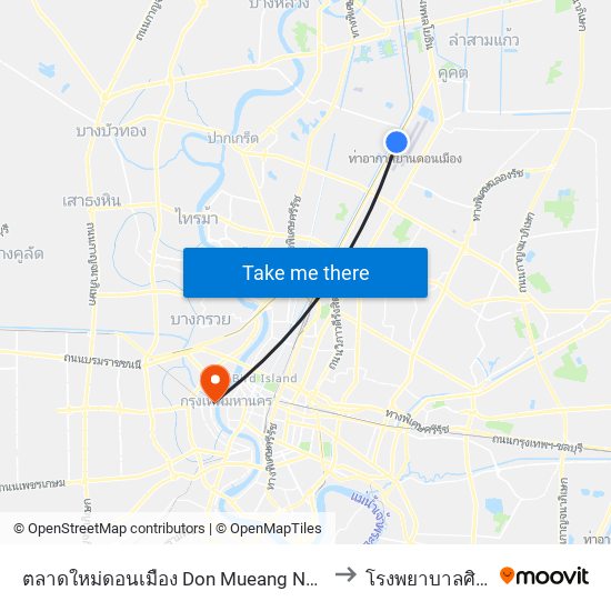 ตลาดใหม่ดอนเมือง Don Mueang New Market to โรงพยาบาลศิริราช map