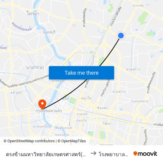 ตรงข้ามมหาวิทยาลัยเกษตรศาสตร์(ฝั่งพหลโยธิน) to โรงพยาบาลศิริราช map